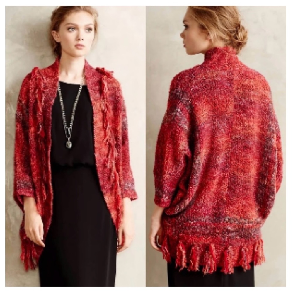 Anthropologie Sleeping On Snow Fringe Boucle Cocoon Cardigan - Picture 4 of 5